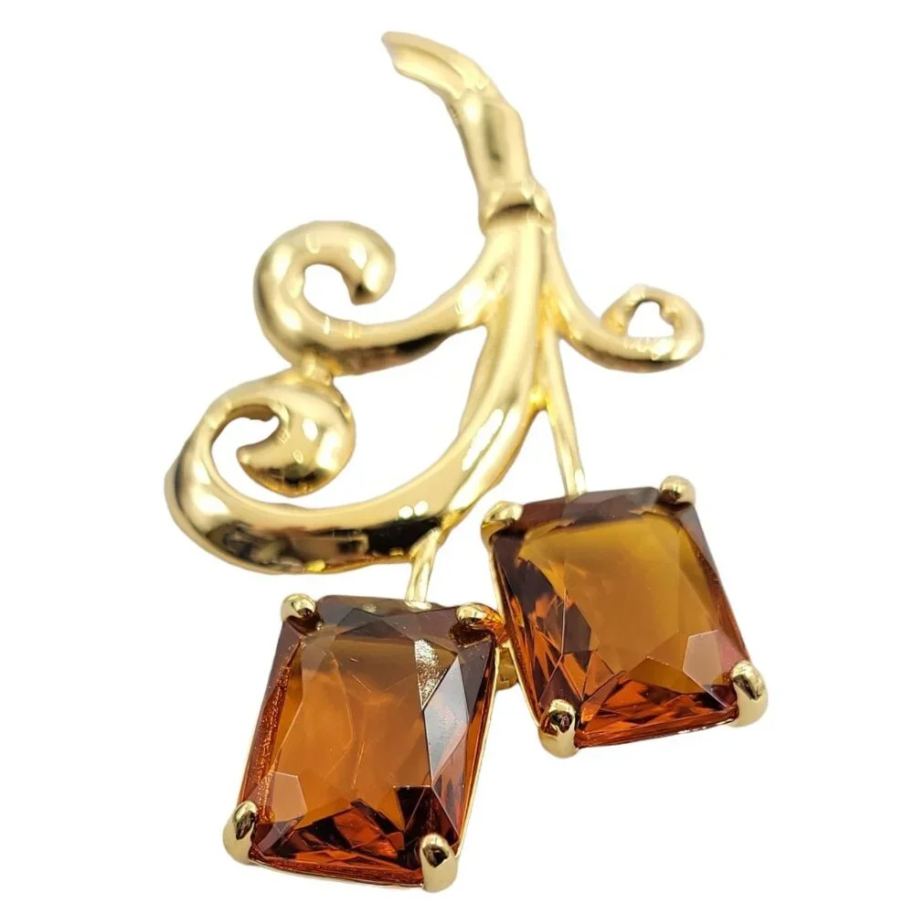 Nolan Miller Floral Topaz Faceted Glass Rhinestone Large Pin Brooch Signed